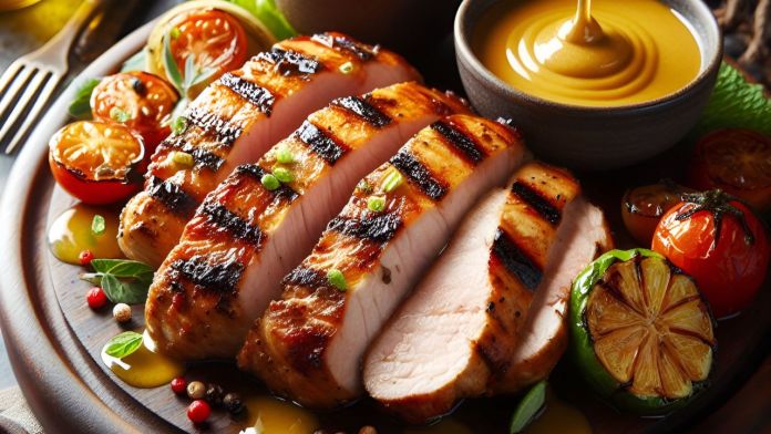Filé Mignon Suíno Grelhado com Molho de Mostarda e Mel