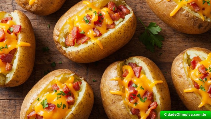 BATATA RECHEADA com Cheddar e Bacon BATATA RECHEADA com Cheddar e Bacon: VOCÊ NUNCA COMEU ASSIM ANTES!