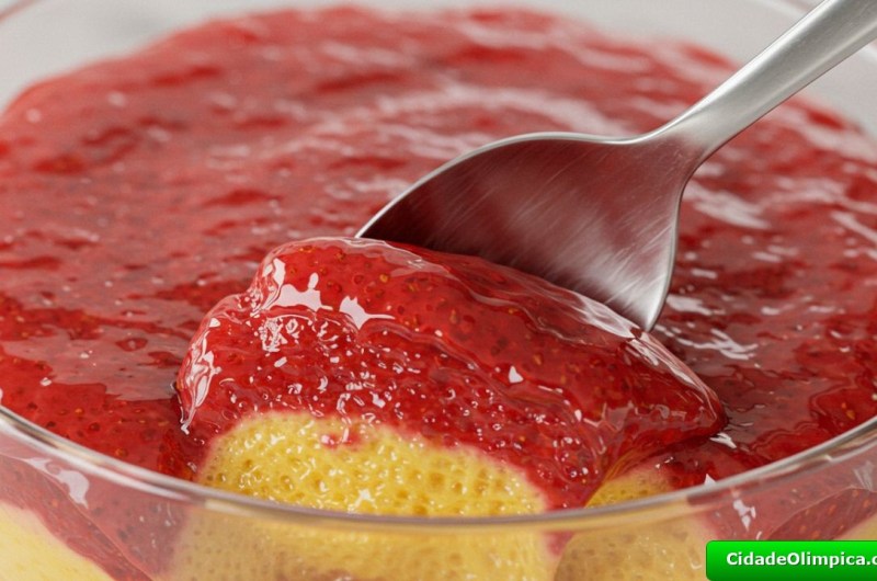 Mousse de Maracujá com Geleia de Morango